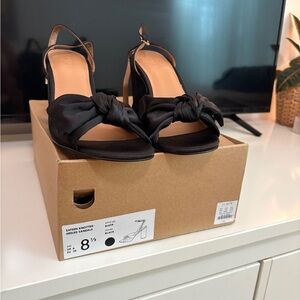 J. Crew Black Satin Knotted Slingback Heels